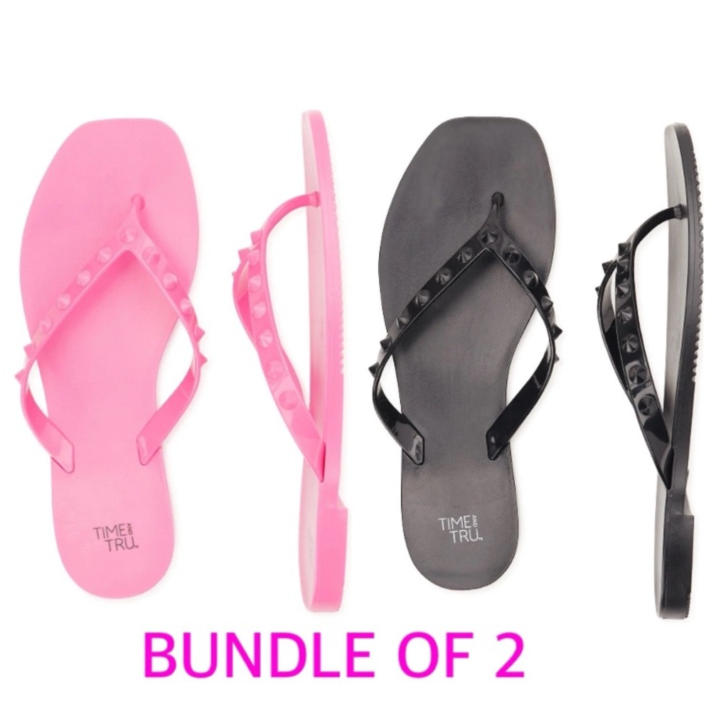 💜Bundle of 2 Time and Tru Women's Studded Jelly Flip Flop Sandals Size 6
